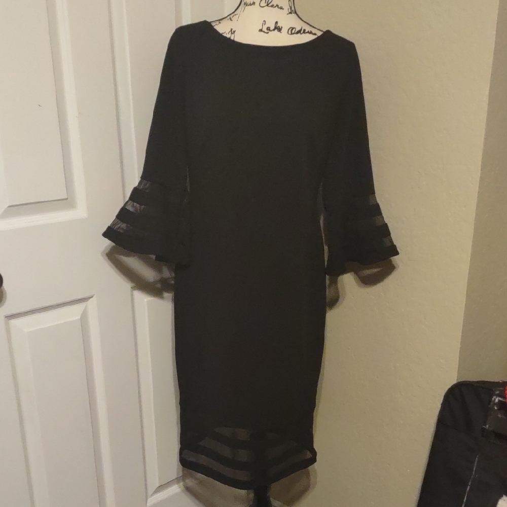 Calvin Klein Black Dress with Sheer Accents Size 12 New